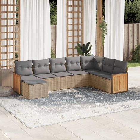 Set Divano da Giardino 8 pz con Cuscini Beige in Polyrattan vidaXL (1/3)