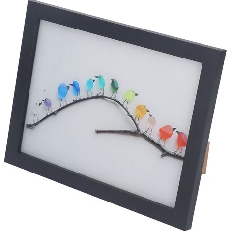 Bild mit Seevögeln aus Glas, 12 Vögel, einzigartiger Holzrahmen, DIY-Kunst, Wanddekoration für Haus, Garten, Terrasse und Hinterhof. (1/5)