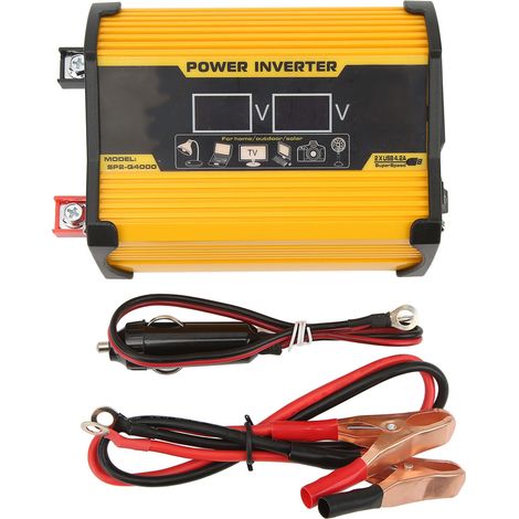 Onduleur à onde sinusoïdale modifiée 12V vers 110V, double ports USB, affichage de tension, pour voitures, jaune. (1/5)