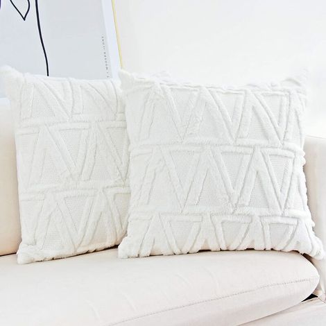 2 Stück kurze Plüsch-Kissenbezüge aus Wollsamt, dekorativer Kissenbezug im Luxus-Stil, flauschiger Kunstpelz-Kissenbezug für Sofa, Schlafzimmer, Weiß