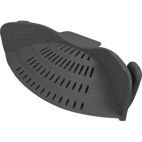 Couvercle égouttoir de cuisine, Aide à l'égouttage, Silicone, Universel, Bec verseur, Pour casseroles - 23 x 12,5 x 6,7 cm - Gris (1/5)