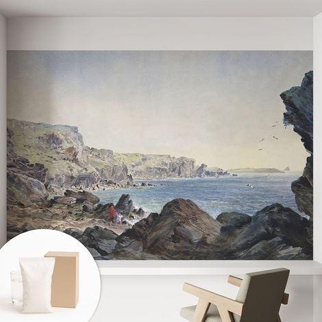 Papier peint intissé à motifs décoratifs pour salon chambre et bureau Décoration murale élégante avec colle Côte paisible 152x104 cm (1/5)