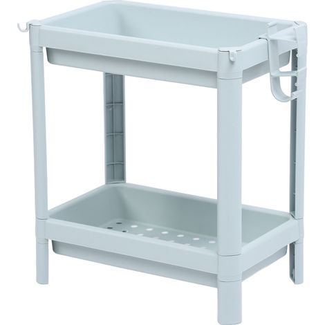 Meuble de rangement salle de bain, étagère ouverte autoportante, coin étagère 2 niveaux, bleu nordique (1/5)