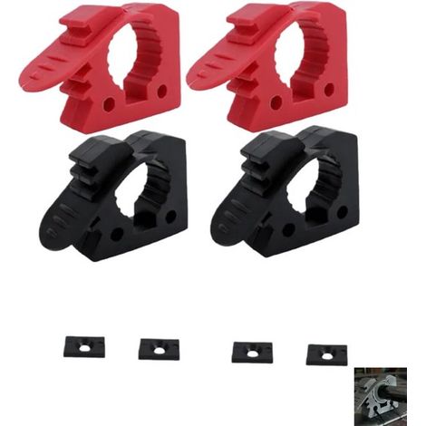 Abrazaderas de liberación rápida para herramientas - Soportes de goma antideslizantes con tornillos y arandelas - Aptas para herramientas de 32-40 mm - Negro y rojo - 7 × 5,5 × 2,2 cm