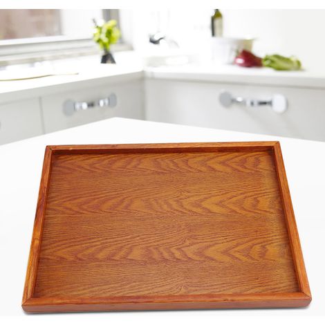 Plateau de service rectangulaire en bois pour thé, snacks et rangement - 36x27 cm (1/5)