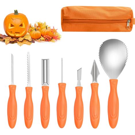 Kit per intagliare la zucca di Halloween in acciaio inossidabile da 7 pezzi con borsa per il trasporto (1/5)