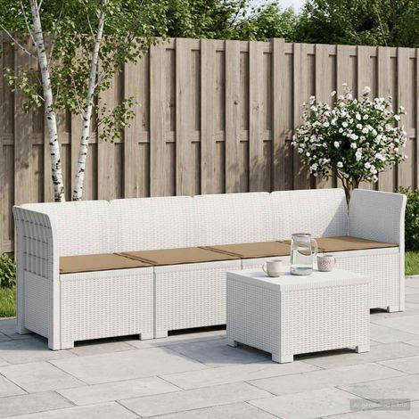vidaXL Canapé de jardin 4 places avec coussins look rotin PP Blanc (1/5)