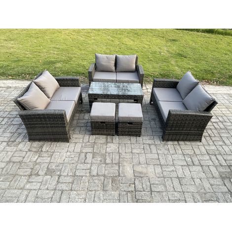 Fimous Ensemble de meubles de jardin en rotin für den ave Table basse Canapé deux places 2 Petit Tabouret Gris foncé (1/5)