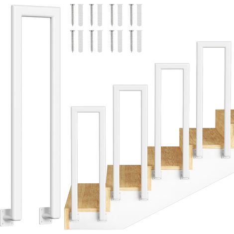 Randaco 110cm Tubo ellittico a U Bianco Ringhiera in ghisa verniciata a polvere Corrimano Scale Maniglia Tenuta sicura Montaggio laterale