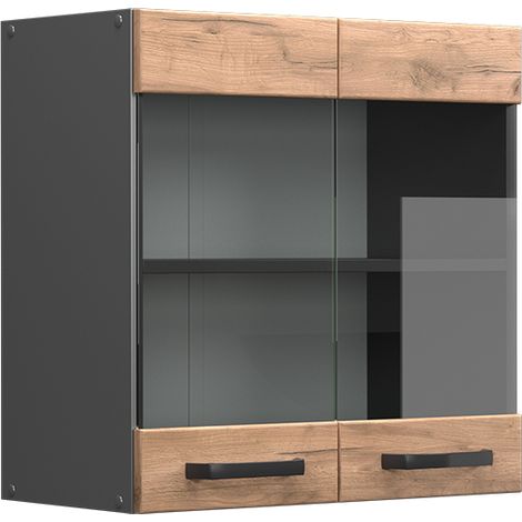 Küchenglasschrank R-Line, Goldkraft Eiche, 60 cm, Vicco