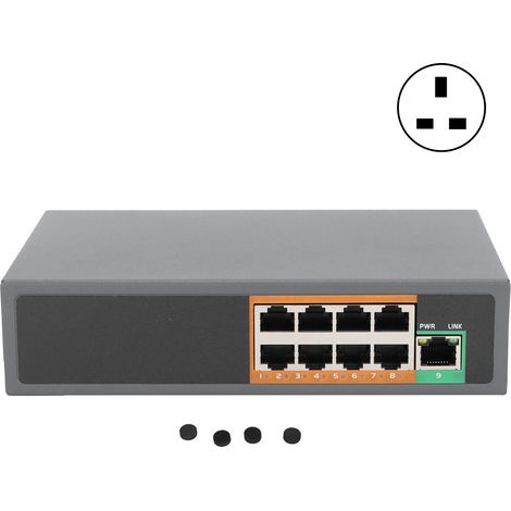 Switch PoE 9 ports 100V-240V Gigabit Ethernet adaptateur pour caméras IP systèmes CCTV sécurité points d'accès sans fil prise UK (1/5)