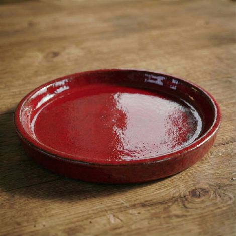Soucoupe 34cm rouge impérial faite à la main en terre cuite émaillée (1/4)