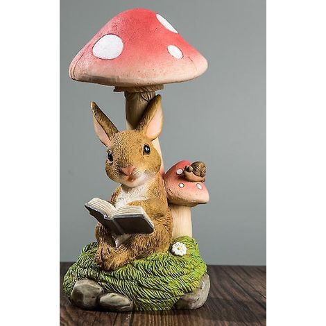 statue De Jardin Champignon Et Lapin Decoration D'nergie Solaire, Statue De Rsine Dco Jardin Avec Des Accessoires Extrieurs De Statue De Champigno (1/5)