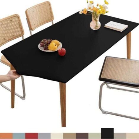 Nappe Rectangulaire Ajustée en Cuir Lavable à Bords Élastiques pour Extérieur Terrasse Cuisine Salle à Manger Noir 120x60cm (1/4)