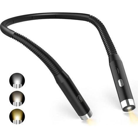 Lampe de Lecture de Cou, Lampe lecture Rechargeable au lit, 3 Couleurs et 3 Niveaux de Luminosité Réglables, Pliable à 360°, Liseuse LED USB pour Voyager, Tricoter, Camping (1/5)