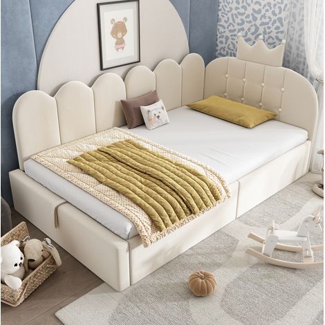 Bett Samt Beige 90x200 cm mit Stauraum, hydraulischem Lattenrost und L-Form (1/5)