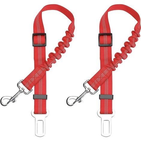 Lot de 2 Voiture Ceinture de Securite pour Chien,avec Absorption des Chocs et Mousqueton Elastique Reglable pour Chien Harnais de Securite Superieure pour Tous Les Chiens et Chats (Rouge) (1/5)
