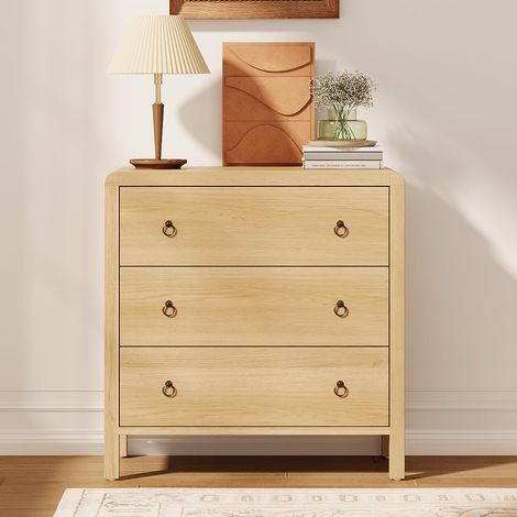 Commode 3 Tiroirs Blanche Style Antique avec Coins Arrondis, Meuble Rangement Chambre, Blanc (1/5)