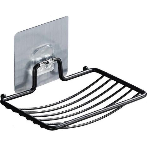 Selbstklebende, wandmontierte Seifenschale, Seifenbox mit Abtropffläche und Schwammhalter, aus faltbarem Edelstahl 304. (1/5)