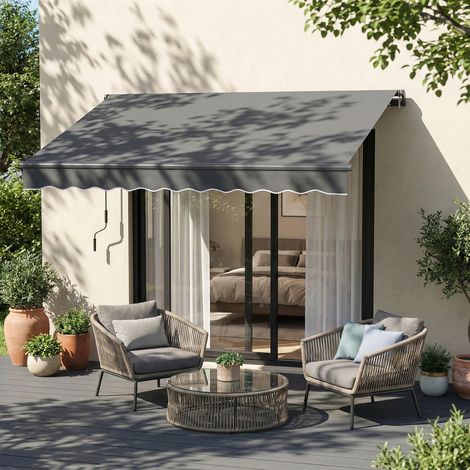 Store banne manuel 3.5x3m. auvent rétractable inclinaison réglable. manivelle. protection UV résistance à l'eau. gris