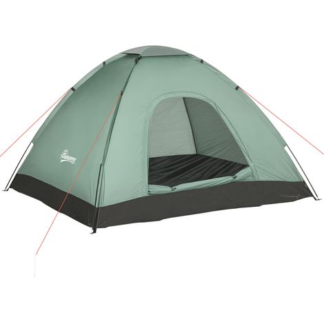 Tente de camping 2 places, porte à fermeture éclair, moustiquaire intégrée et sac de transport, 206x185x120 cm, couleur verte