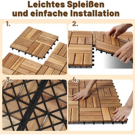 Wolketon Akazienholz Terrassenfliesen 30x30cm 1m² 11 Stück Klicksystem wetterfest rutschfest für Garten BalkonKlicksystem wetterfest rutschfest für Garten Balkon (1/4)