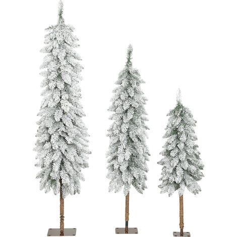Ensemble 3 sapins artificiels couverts neige 3 tailles support métallique ignifuge plastique vert blanc (1/5)