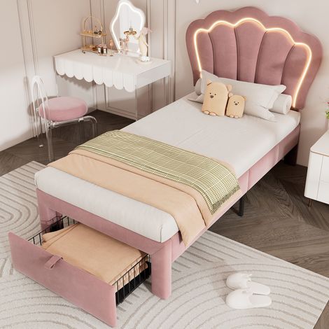 Bett Einzelbett LED 90x190 cm Stauraum Samt Rosa OKMYHOME (1/5)