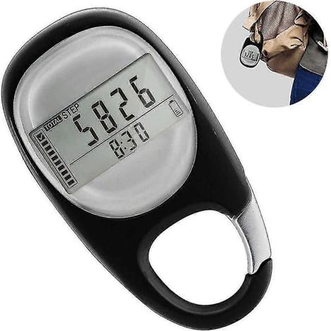 Podomètre numérique 3D à clip, simple et facile à utiliser, pour mesurer la distance de marche (noir) (1/5)