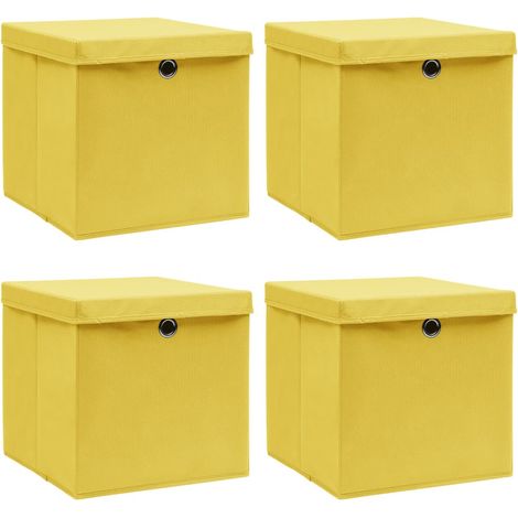 Boîtes de rangement et couvercles 4 pcs Jaune 32x32x32 cm Tissu