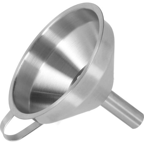 Entonnoir en acier inoxydable avec brosse de nettoyage, extérieur lisse, poignée épaisse, grand entonnoir de cuisine industriel. (1/5)
