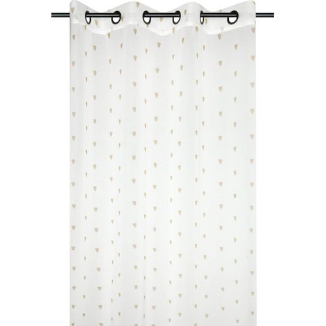 Voilage tamisant à œillets et motif petits cœurs Blanc 140x240 cm