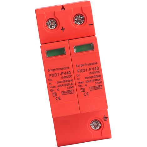 Dispositif de protection contre les surtensions photovoltaïques 2P, 1000 V CC, 40 kA, pour équipements électroniques (1/5)