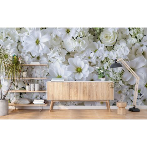 Papier peint fleuri - tapis marguerites blanches - 150 x 250 cm (1/2)