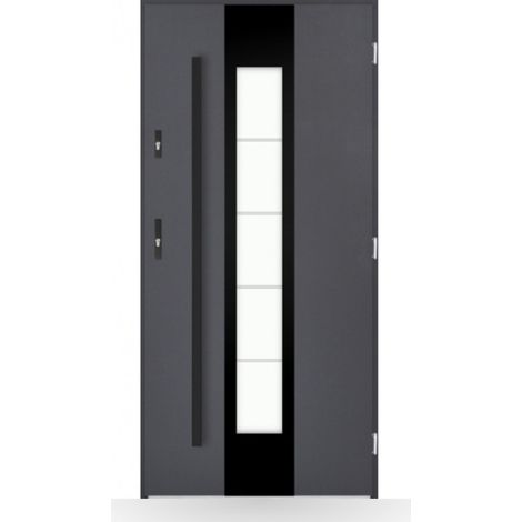 Porte d'entrée Lina 80-90-100cm en acier - Couleur: Anthracite - Poussant: Droit - Dimensions: 80 cm (1/2)