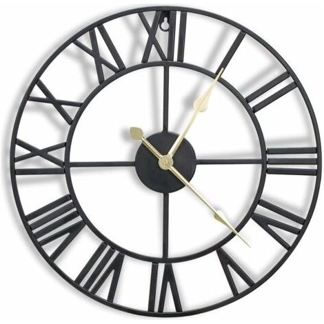 Horloge murale en métal de 16 pouces avec chiffres romains 3D, mouvement silencieux et à piles, superbe décoration murale pour cuisine, salon et ferme, noir (1/5)