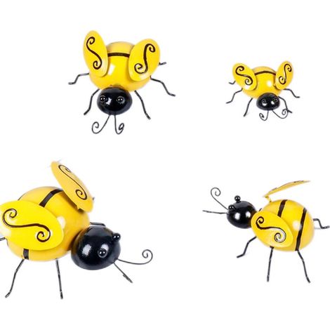 4 Wandskulpturen/Dekorationen in Form von Bienen aus Metall (1/4)