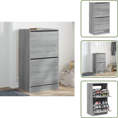 Schuhschrank mit 2 Klappen Grau Sonoma 60x42x108 cm - Schuhschrank - Schuhregal - Schuhkipper - Garderobe - Aufbewahrungsraum (1/5)