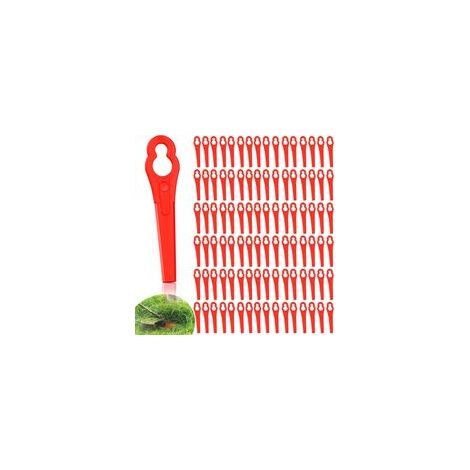 Set mit 100 Ersatzklingen aus Kunststoff für Rasentrimmer, rote Trimmerklingen, Kunststoffklinge für Rasenkantenschneider, 8,3 cm (1/5)