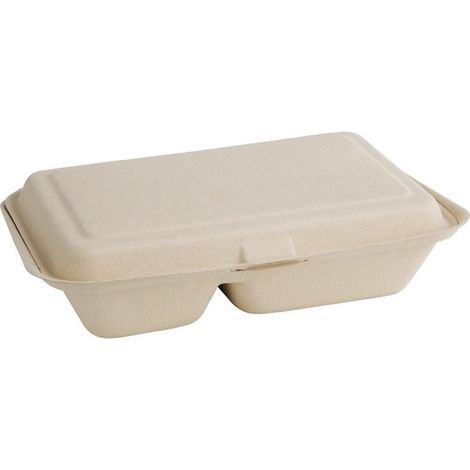 Boîtes 2 Compartiments avec Couvercle à Charnière Compostables en Bagasse 253mm - Lot de 200 - Fiesta Green