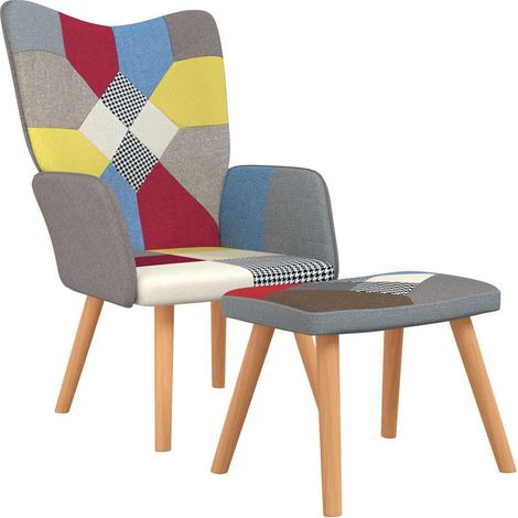 Maison Exclusive - Poltrona Relax con Poggiapiedi in Tessuto Patchwork (1/5)