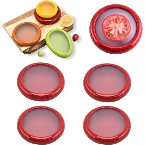 Obst Aufbewahrungsbox,4 Stück Wiederverwendbar Obst Gemüse Sparer, Transparente Aufbewahrungsboxen für Zwiebel, Tomate, Zitrone, Avocado, Gemüse die Frischhaltung von Lebensmitteln (1/5)