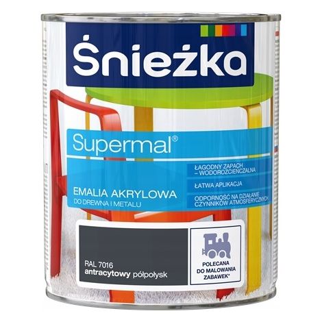 Supermal Acryl-Emaille für Holz und Metall RAL 7016 Anthrazit seidenmatt 0,8 l (1/2)