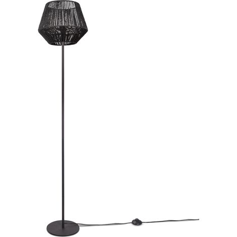 Paco Home Stehlampe Modern Wohnzimmer Schlafzimmer Rattan Optik Boho Korb Stehleuchte E27 Einbeinig Schwarz, Schwarz (Ø33 cm)