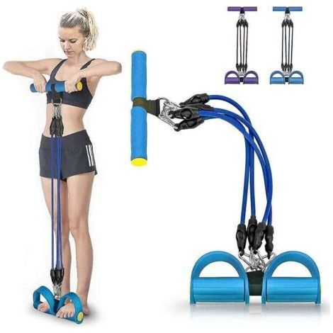 Pedal resistance band - 4 natural latex tubes + pedals - Fitness equipment for arms/back/legs - Yoga and bodybuilding - Athletes and amateurs (1/3)