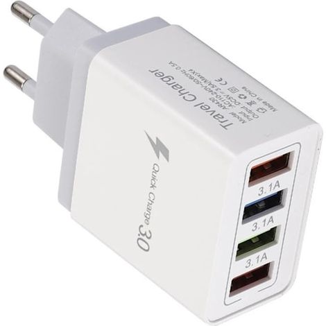 Adaptateur de charge rapide pour iPhone et Samsung, chargeur mural multiport USB Type-C à 4 ports avec technologie Quick Charge 3.0 et PD (1/5)