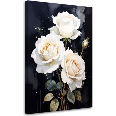 Leinwandbild Cremefarbene Rosenblüten auf schwarzem Hintergrund 20x30 (1/5)