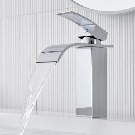 Waterfall Bathroom Faucet, New Silent Basin Mixer Tap, Stainless Steel Basin Faucets, 30% Water Saving, Chrome Finish (1/4)