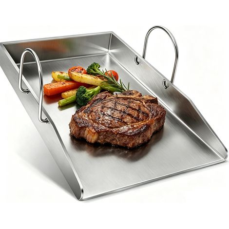 40 x 30 cm große Grillplatte aus massivem Edelstahl mit Griff für Weber, Enders, Landmann, Rösle videro, Burnhard und Holzkohlegrills (1/5)