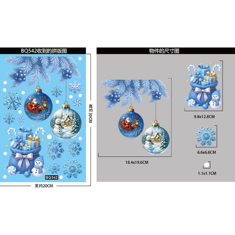 Autocollant de fenêtre Père Noël et bonhomme de neige bleus, décoration de Noël, autocollant de fenêtre sapin de Noël flocon de neige bleu